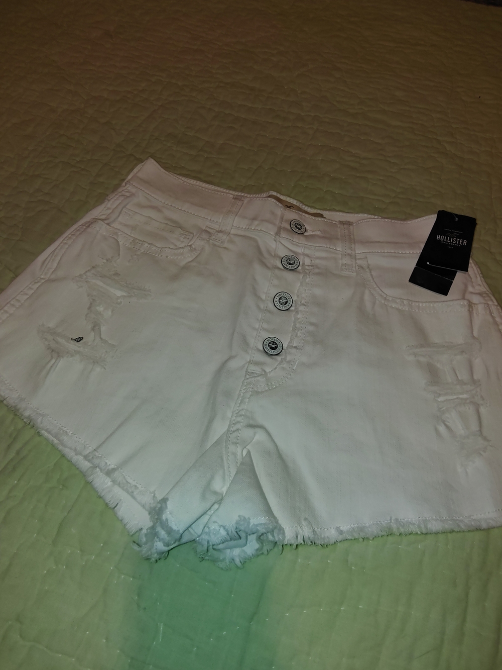 Hollister White Distressed High-Rise Button-Front Denim Shorts